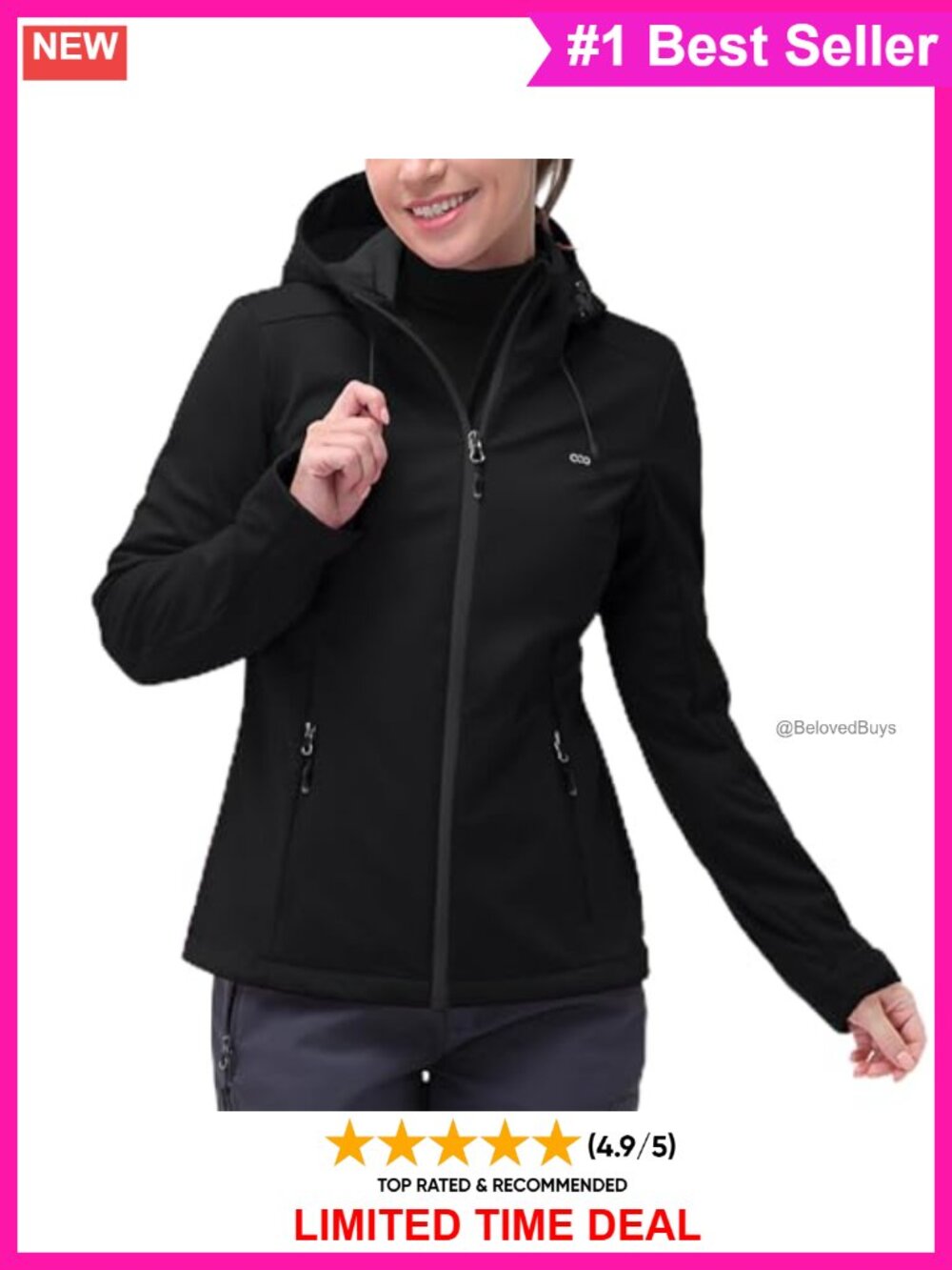 Women's Softshell Jacket Waterproof Lightweight Windbreaker Hooded